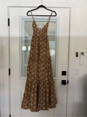 J. Crew Brown Floral Spaghetti-Strap Tiered Maxi Dress